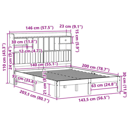 Bed met boekenkast zonder matras grenenhout wasbruin 140x200 cm