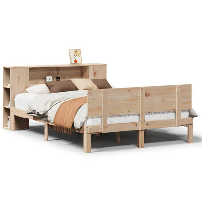 Bed met boekenkast zonder matras massief grenenhout 135x190 cm