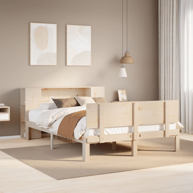 Bed met boekenkast zonder matras massief grenenhout 135x190 cm