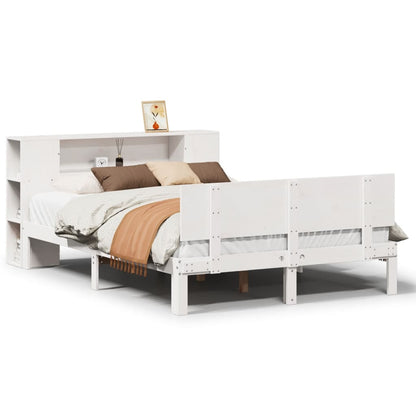 Bed met boekenkast zonder matras grenenhout wit 140x190 cm