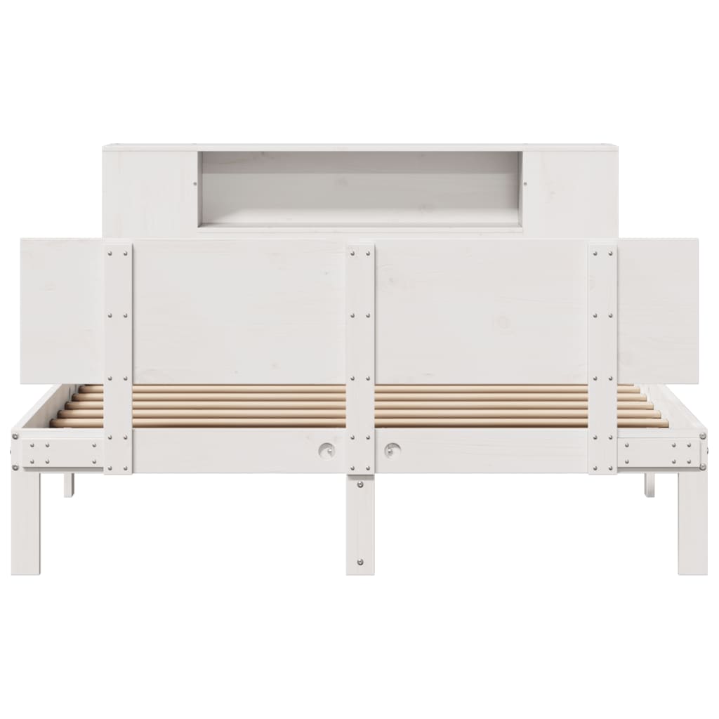 Bed met boekenkast zonder matras grenenhout wit 140x190 cm