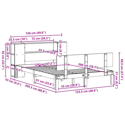 Bed met boekenkast zonder matras massief grenenhout 120x200 cm