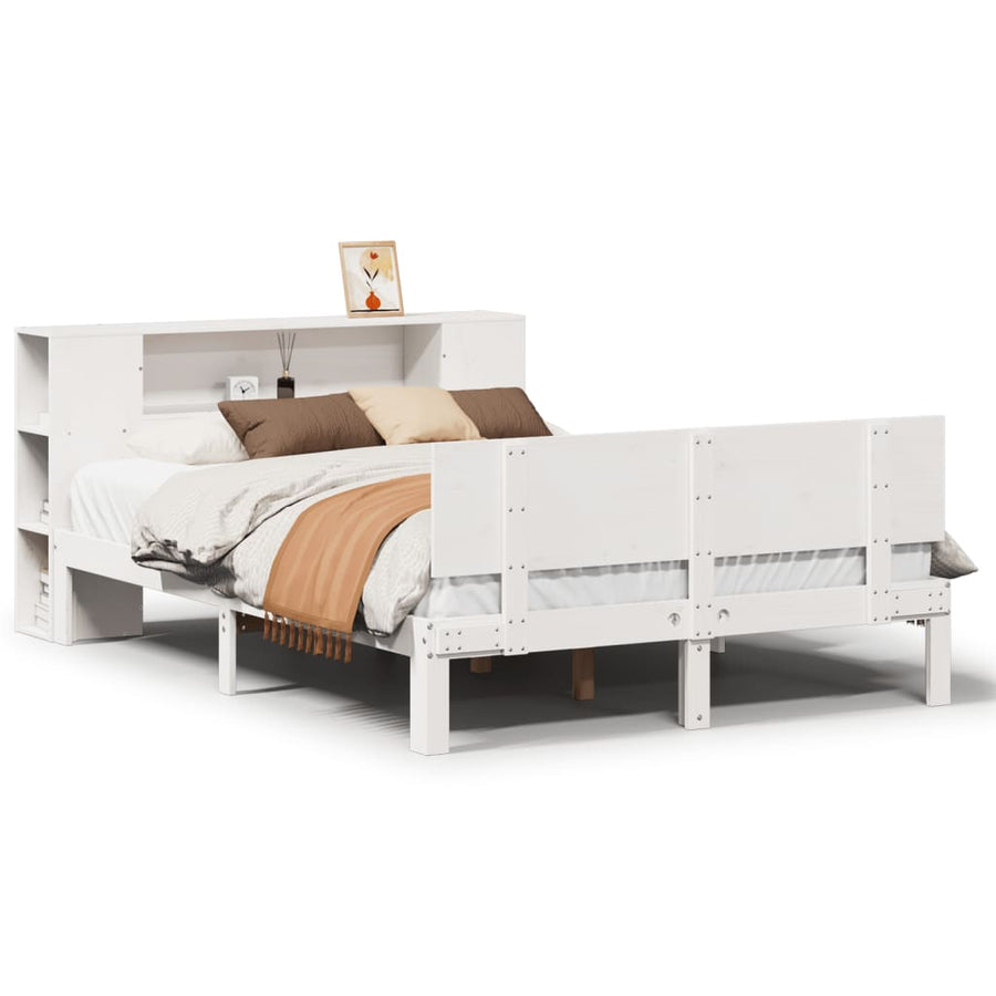 Bed met boekenkast zonder matras grenenhout wit 140x200 cm