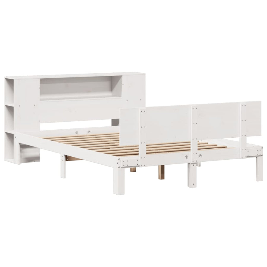 Bed met boekenkast zonder matras grenenhout wit 140x200 cm