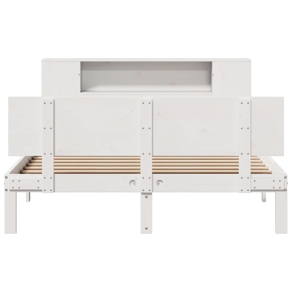 Bed met boekenkast zonder matras grenenhout wit 140x200 cm