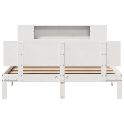 Bed met boekenkast zonder matras grenenhout wit 140x200 cm