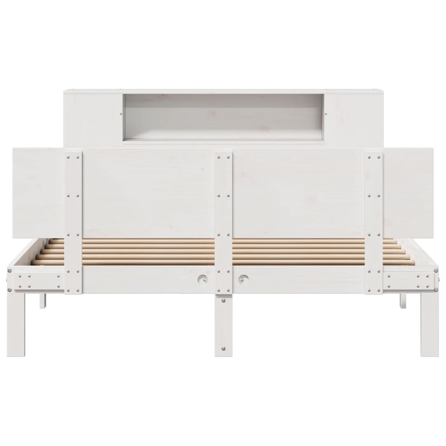 Bed met boekenkast zonder matras grenenhout wit 140x200 cm