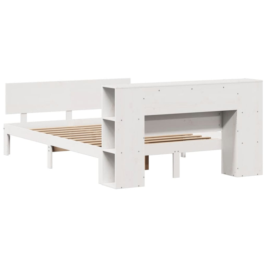 Bed met boekenkast zonder matras grenenhout wit 140x200 cm