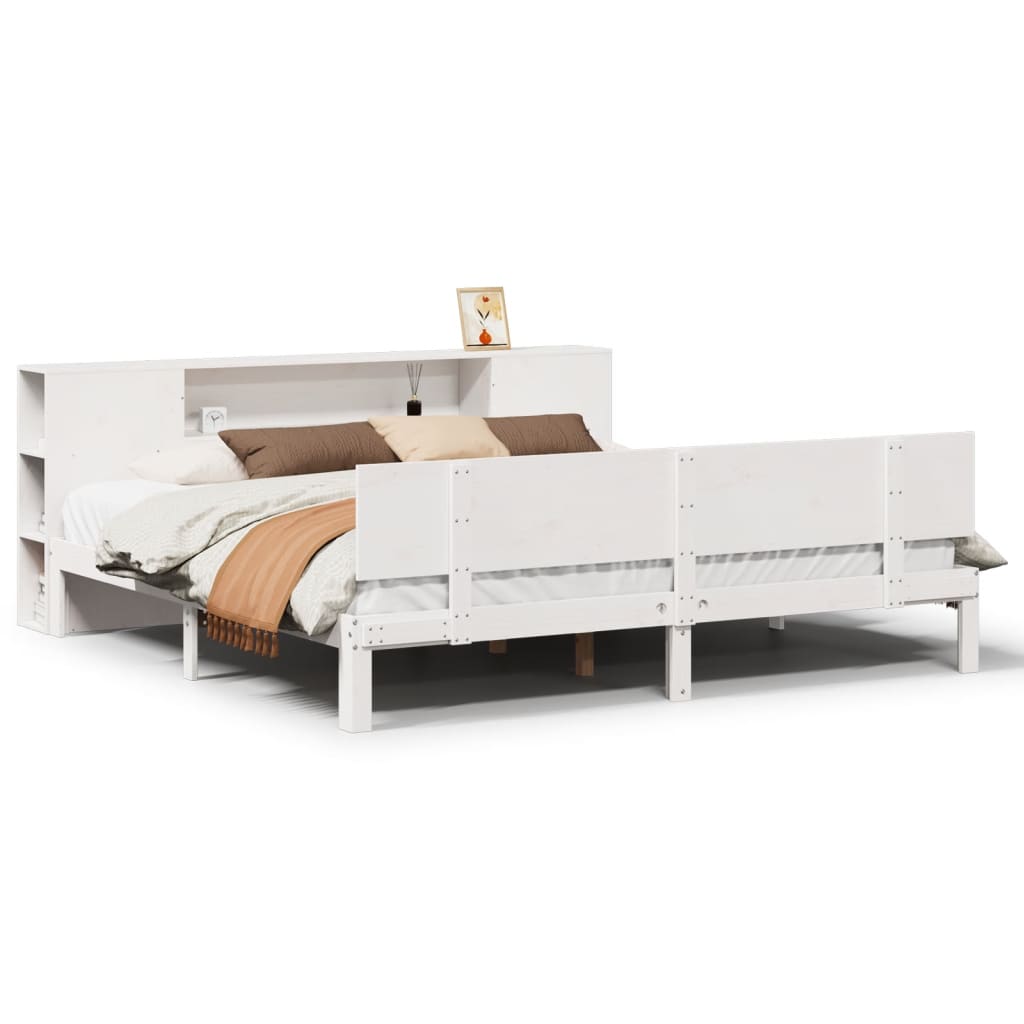 Bed met boekenkast zonder matras grenenhout wit 200x200 cm