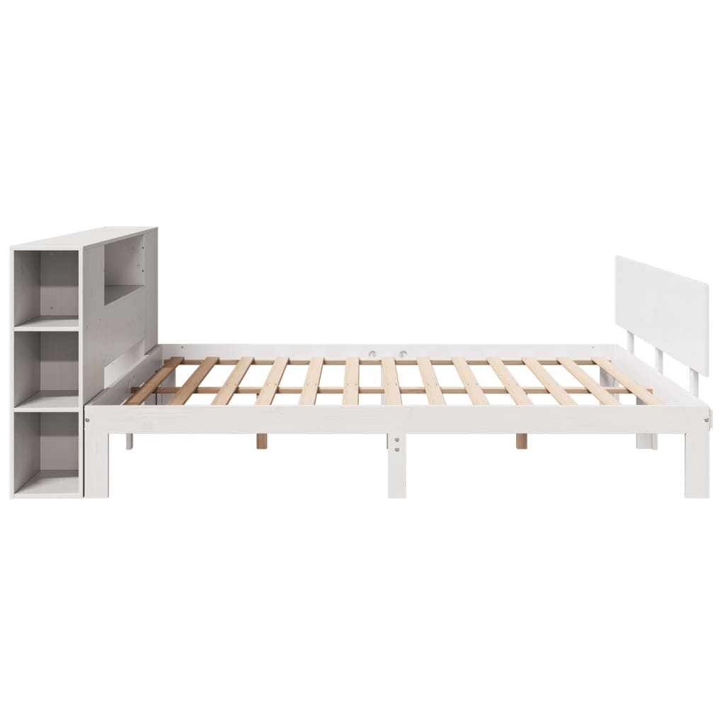Bed met boekenkast zonder matras grenenhout wit 200x200 cm