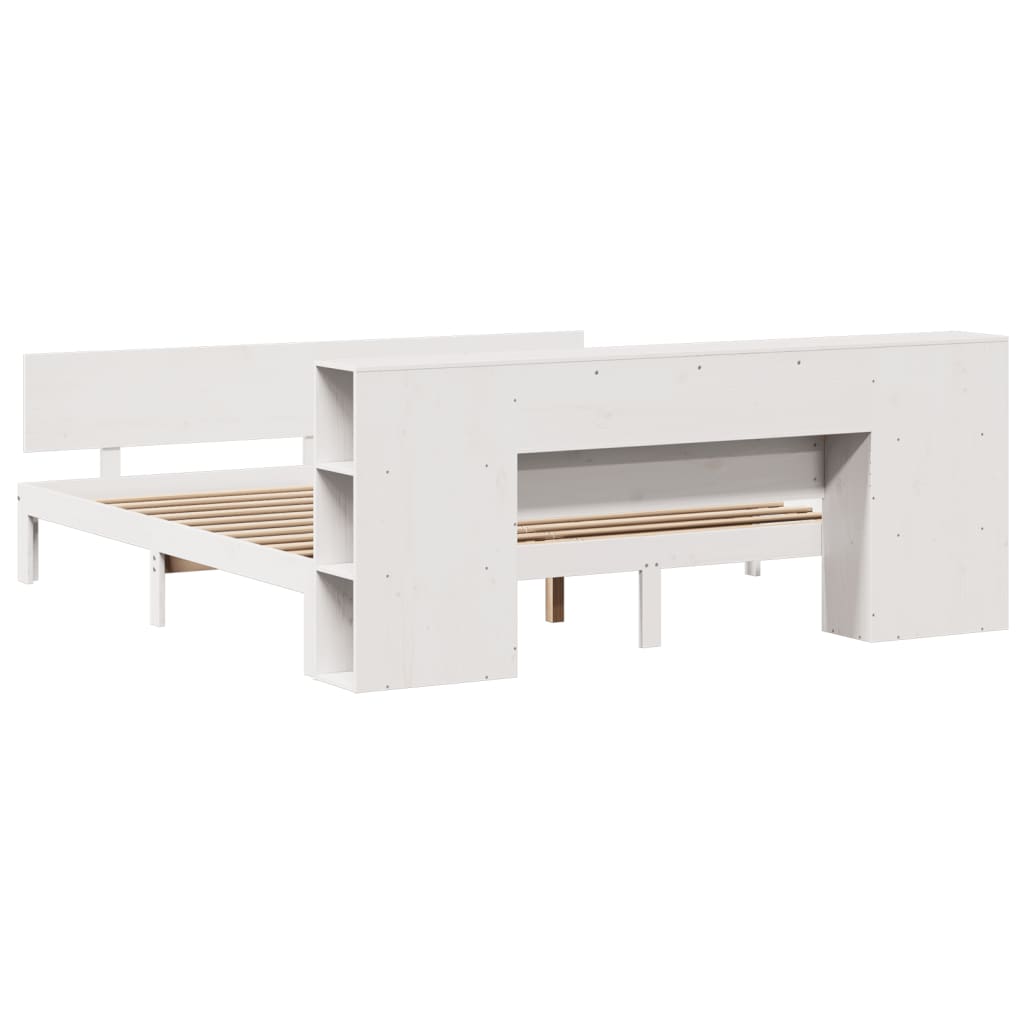 Bed met boekenkast zonder matras grenenhout wit 200x200 cm