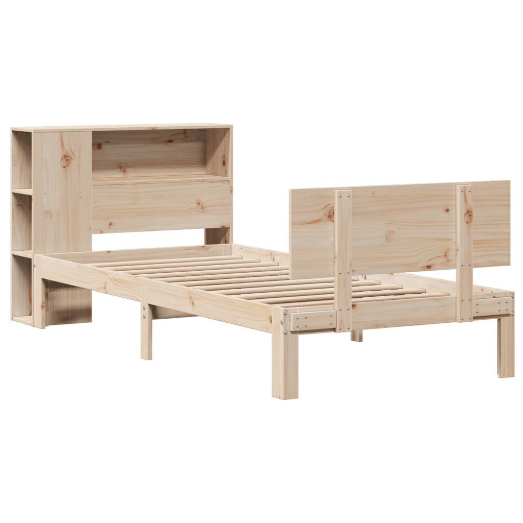 Bed met boekenkast zonder matras massief grenenhout 75x190 cm