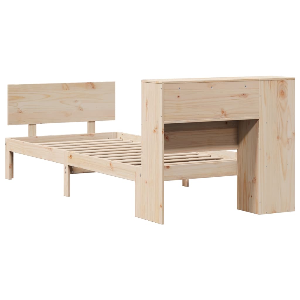 Bed met boekenkast zonder matras massief grenenhout 75x190 cm