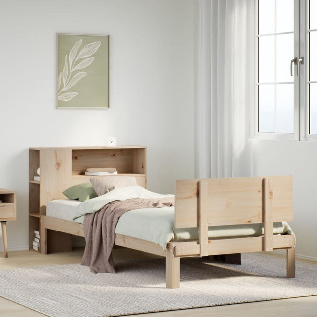 Bed met boekenkast zonder matras massief grenenhout 75x190 cm