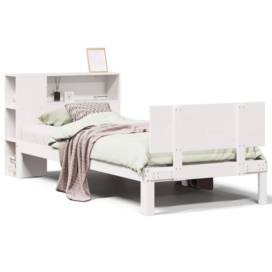 Bed met boekenkast zonder matras grenenhout wit 75x190 cm
