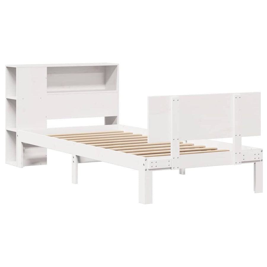 Bed met boekenkast zonder matras grenenhout wit 75x190 cm