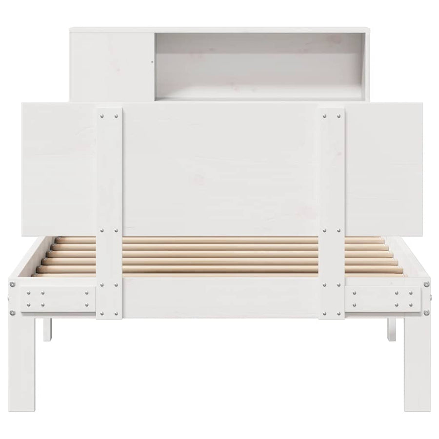 Bed met boekenkast zonder matras grenenhout wit 75x190 cm