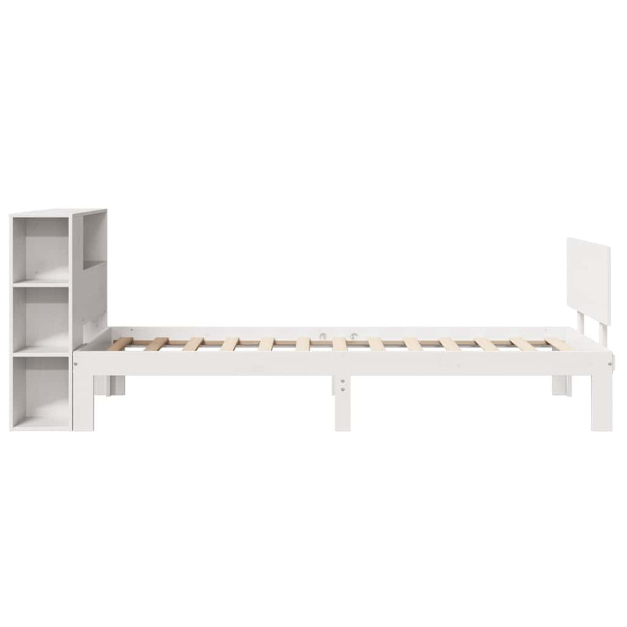 Bed met boekenkast zonder matras grenenhout wit 75x190 cm