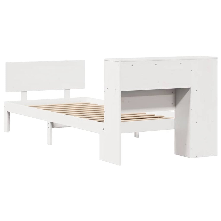 Bed met boekenkast zonder matras grenenhout wit 75x190 cm