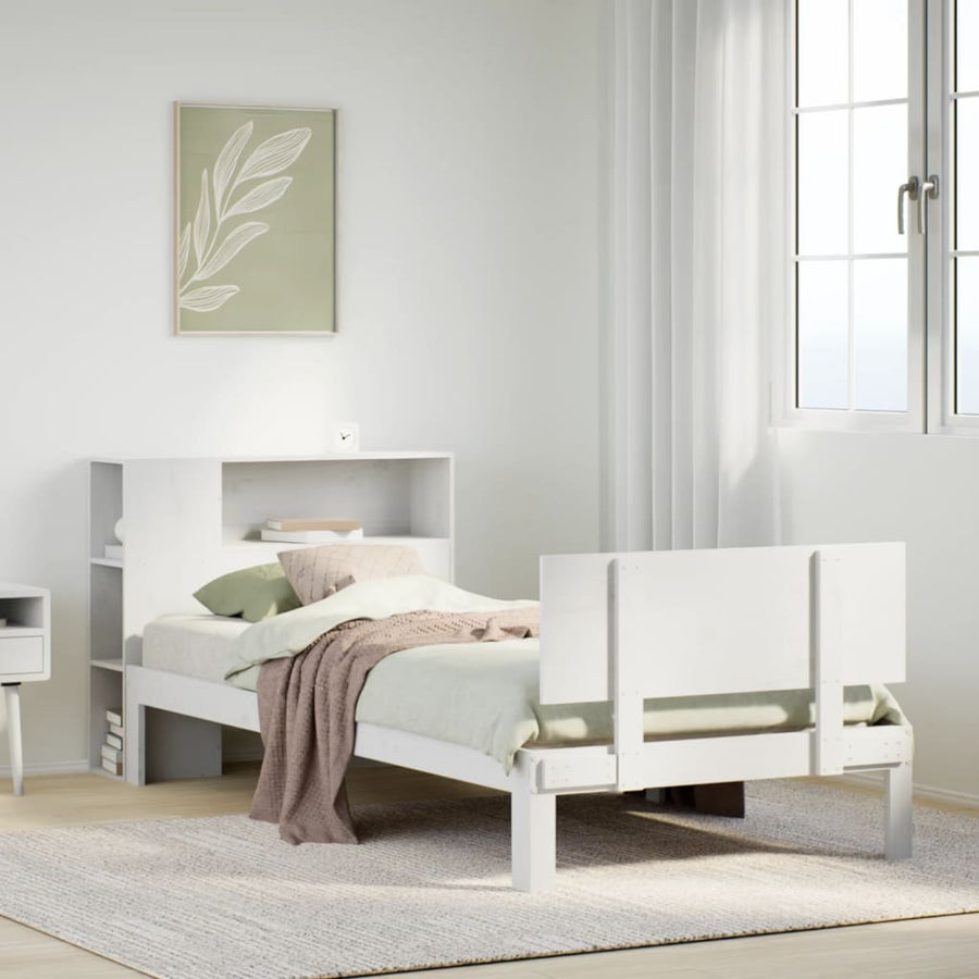 Bed met boekenkast zonder matras grenenhout wit 75x190 cm