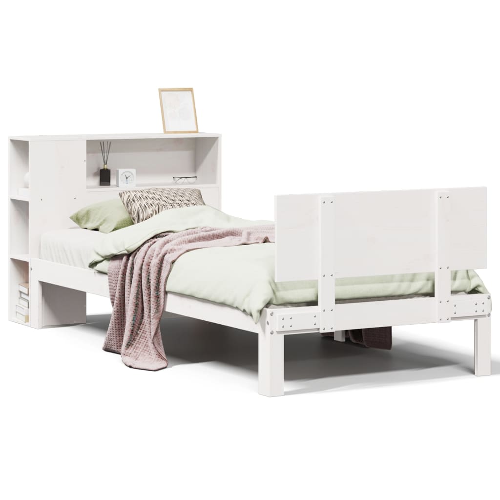 Bed met boekenkast zonder matras grenenhout wit 90x200 cm