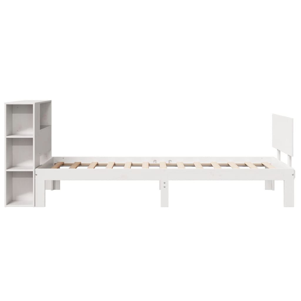 Bed met boekenkast zonder matras grenenhout wit 90x200 cm