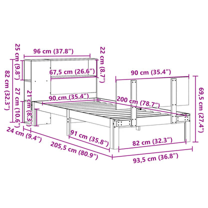Bed met boekenkast zonder matras grenenhout wit 90x200 cm