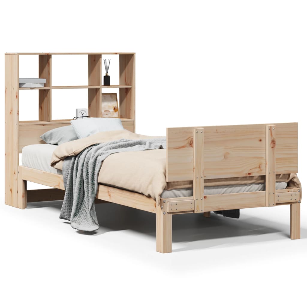 Bed Met Boekenkast Zonder Matras Massief Grenenhout 90 x 190 cm Naturel