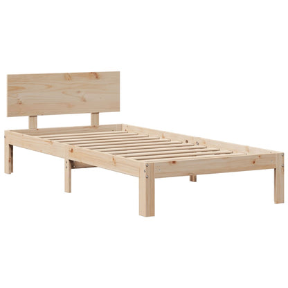 Bed Met Boekenkast Zonder Matras Massief Grenenhout 90 x 190 cm Naturel