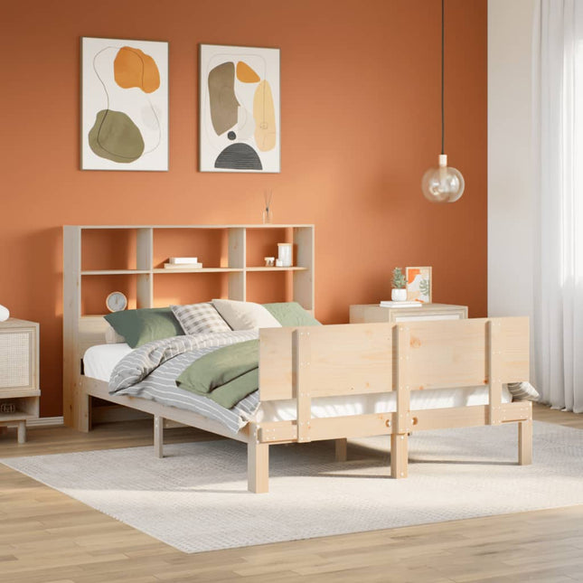 Bed met boekenkast zonder matras massief grenenhout 120x190 cm