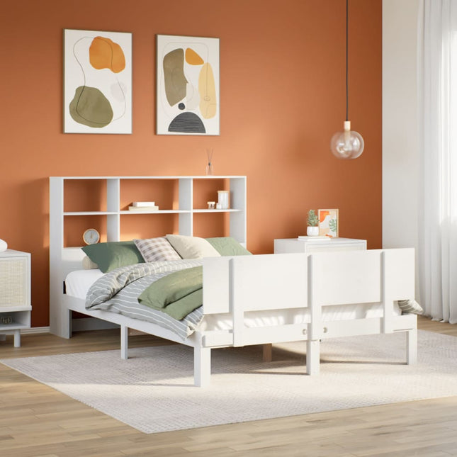 Bed met boekenkast zonder matras grenenhout wit 120x190 cm