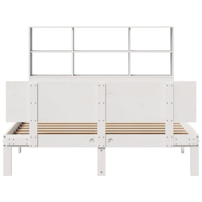 Bed met boekenkast zonder matras grenenhout wit 140x190 cm
