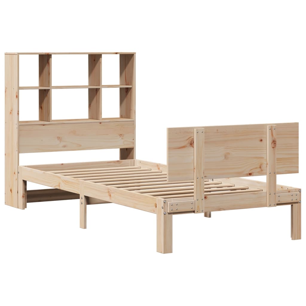 Bed Met Boekenkast Zonder Matras Massief Grenenhout 90 x 200 cm Naturel