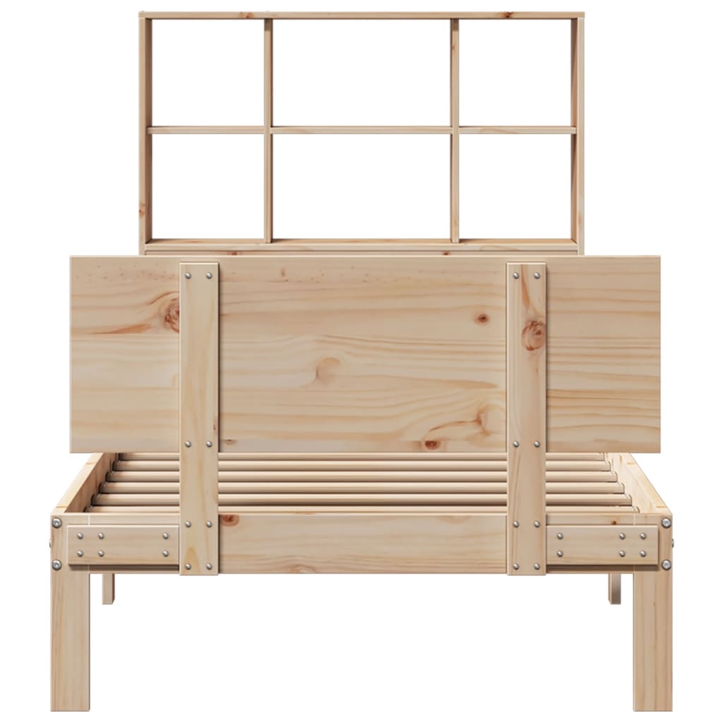 Bed Met Boekenkast Zonder Matras Massief Grenenhout 90 x 200 cm Naturel