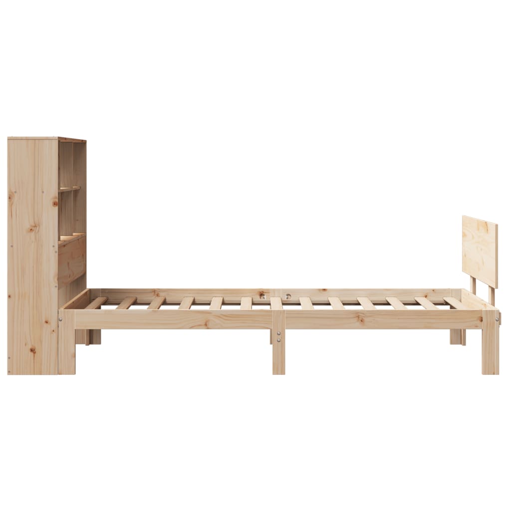 Bed Met Boekenkast Zonder Matras Massief Grenenhout 90 x 200 cm Naturel