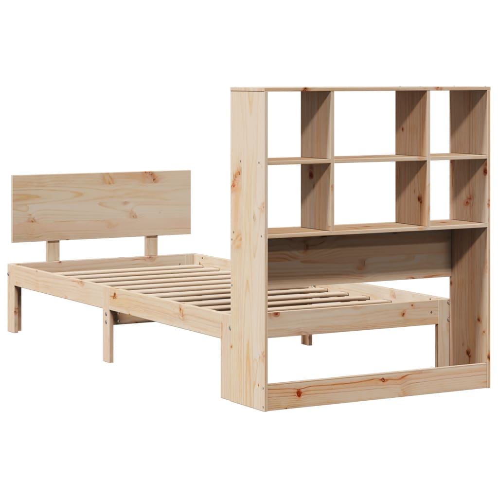 Bed Met Boekenkast Zonder Matras Massief Grenenhout 90 x 200 cm Naturel