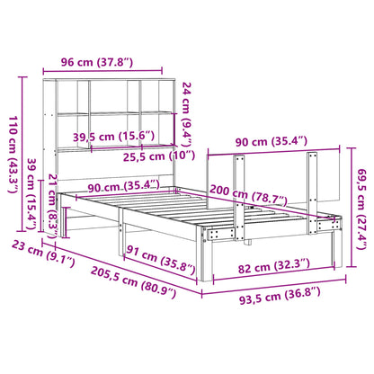 Bed Met Boekenkast Zonder Matras Massief Grenenhout 90 x 200 cm Naturel