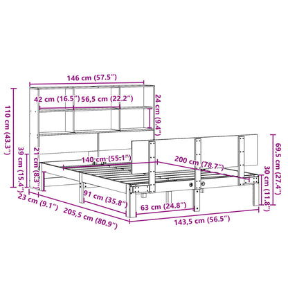 Bed met boekenkast zonder matras grenenhout wit 140x200 cm
