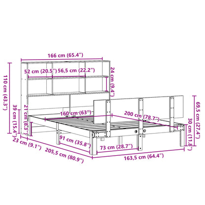 Bed met boekenkast zonder matras massief grenenhout 160x200 cm