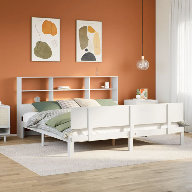 Bed met boekenkast zonder matras grenenhout wit 180x200 cm