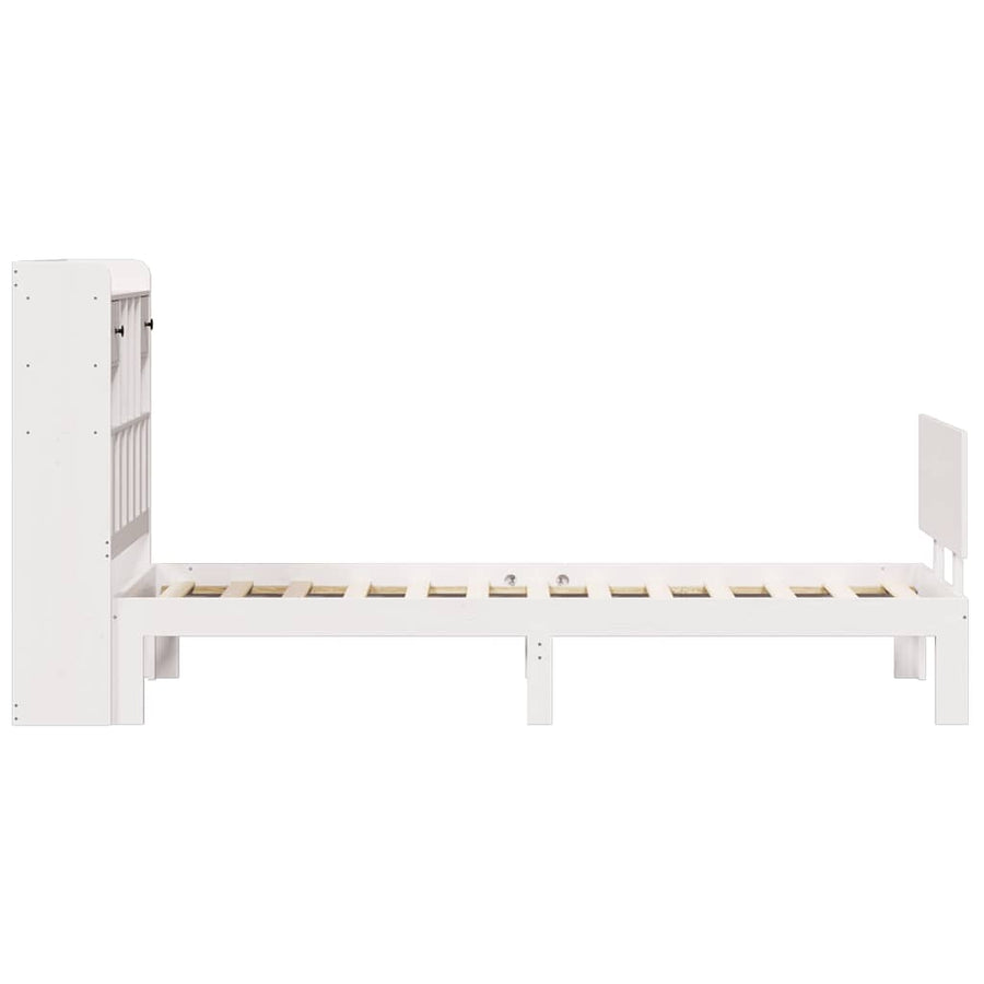 Bed met boekenkast zonder matras grenenhout wit 75x190 cm
