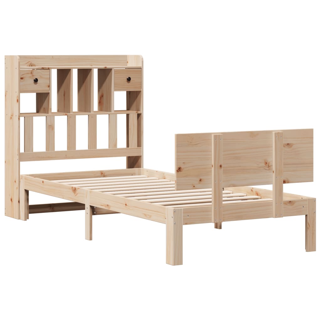 Bed met boekenkast zonder matras massief grenenhout 90x190 cm