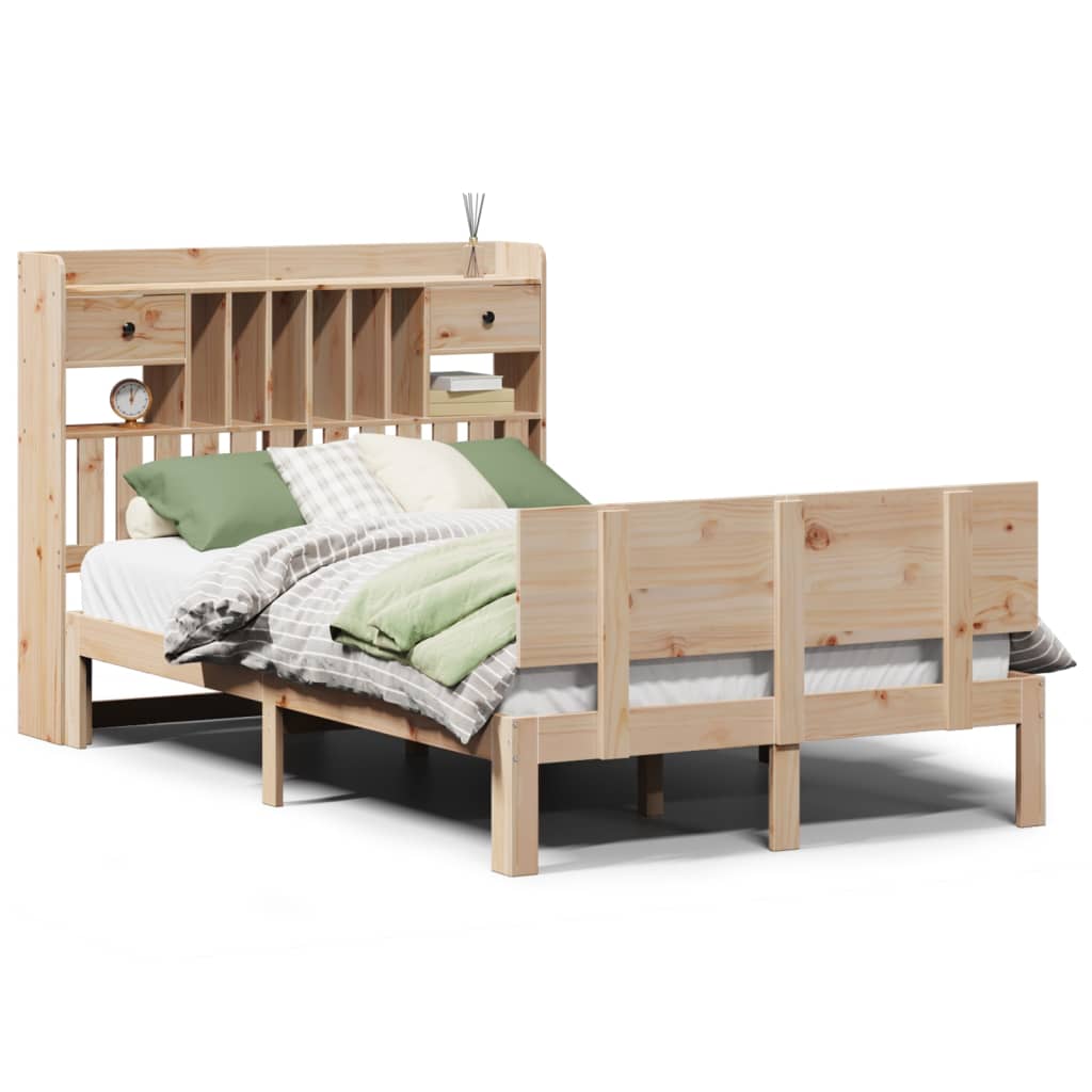 Bed met boekenkast zonder matras massief grenenhout 135x190 cm