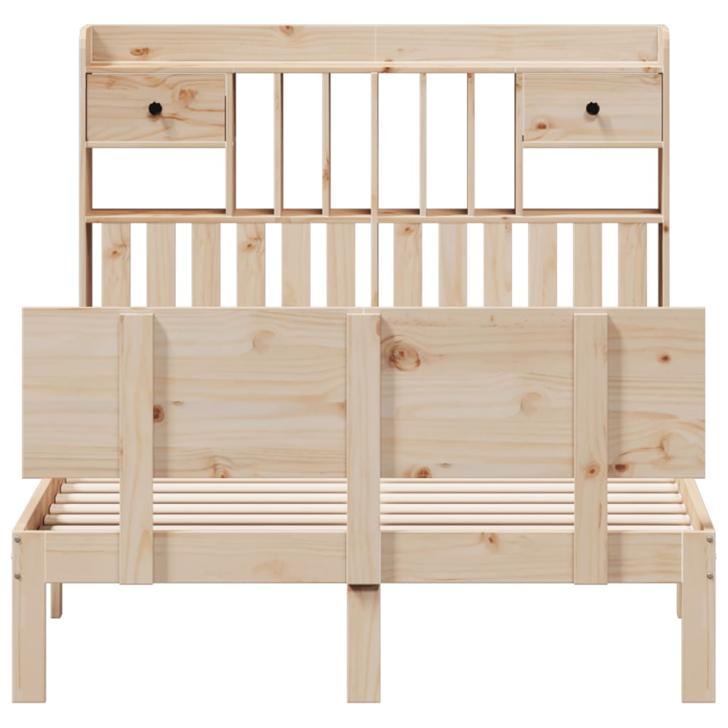 Bed met boekenkast zonder matras massief grenenhout 135x190 cm