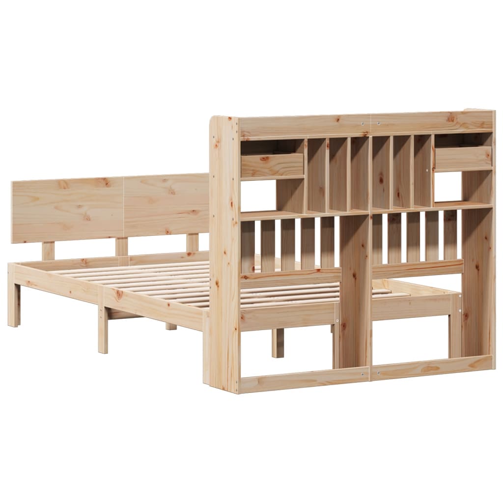 Bed met boekenkast zonder matras massief grenenhout 135x190 cm