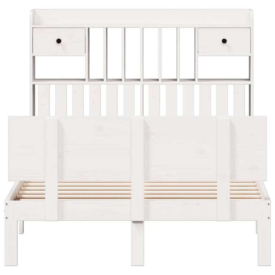 Bed met boekenkast zonder matras grenenhout wit 135x190 cm