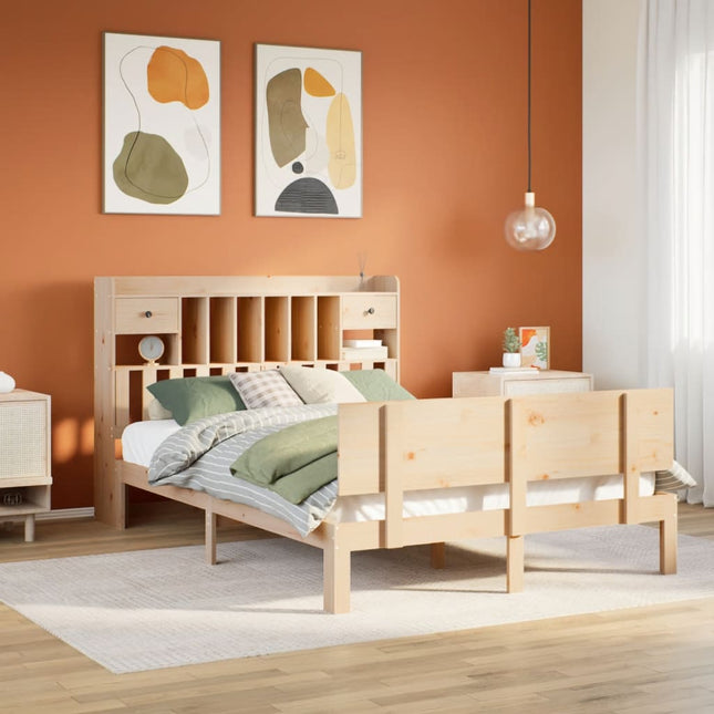 Bed met boekenkast zonder matras massief grenenhout 140x190 cm