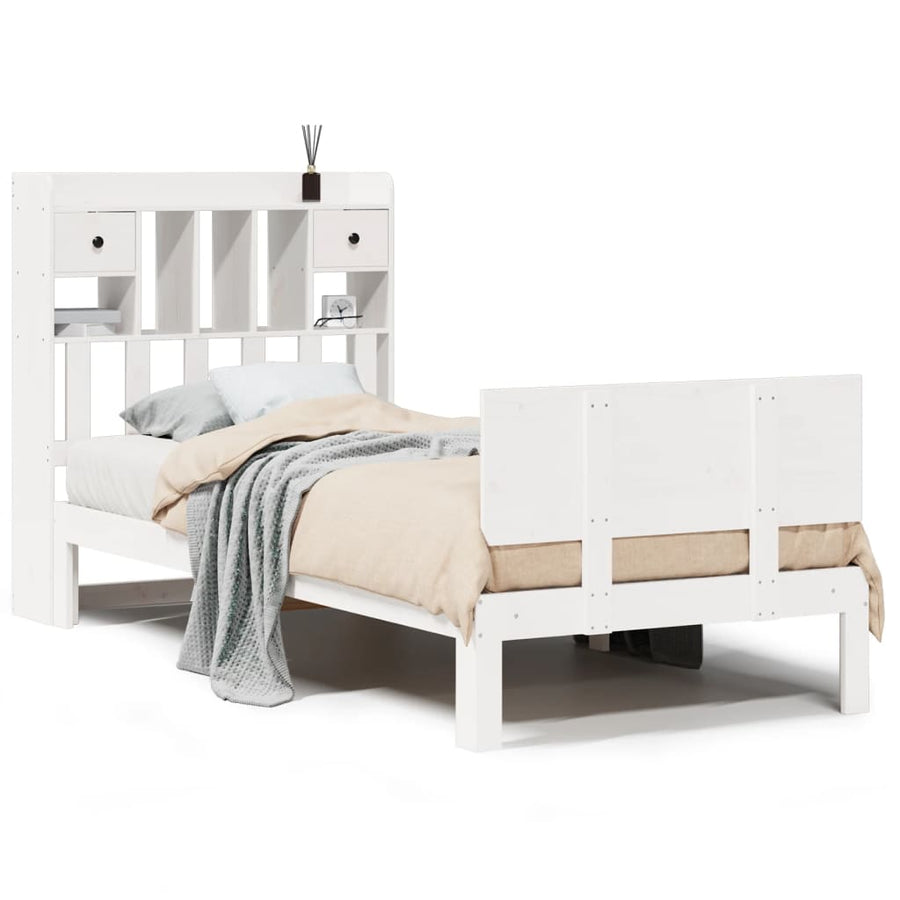 Bed met boekenkast zonder matras grenenhout wit 90x200 cm