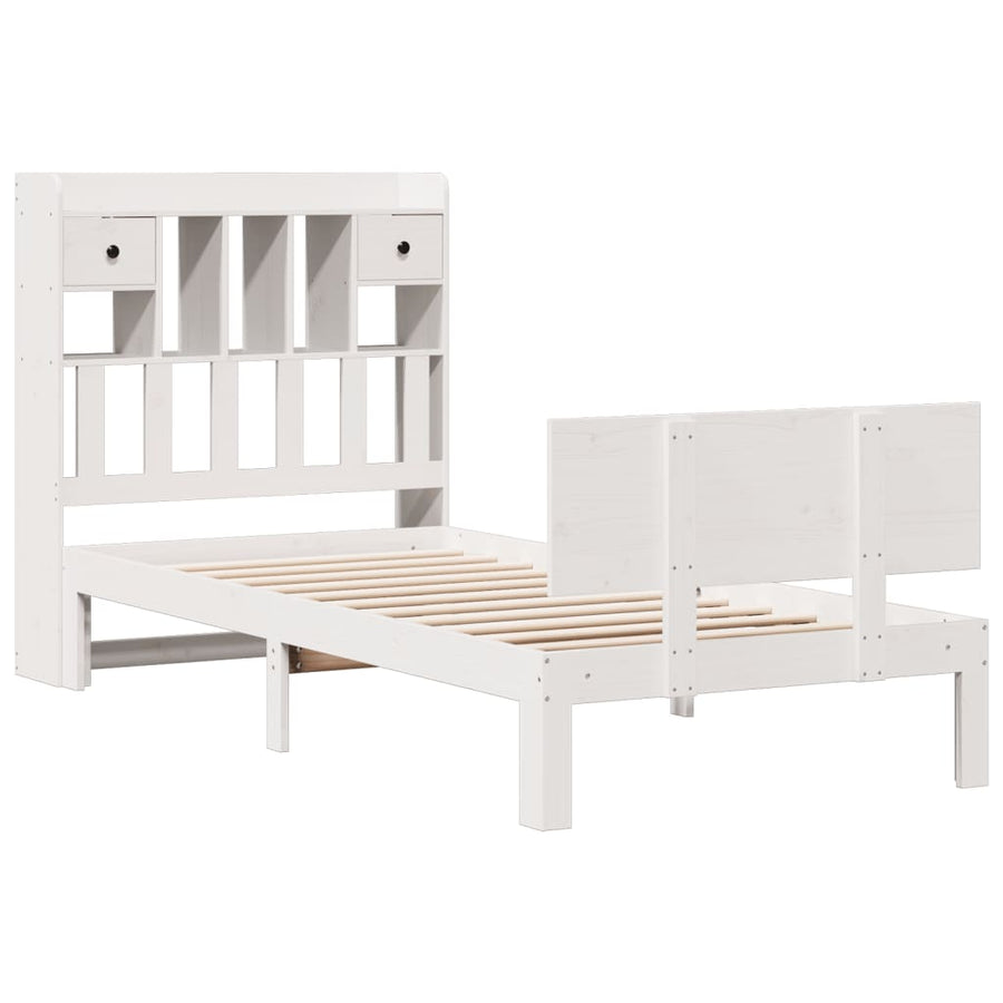 Bed met boekenkast zonder matras grenenhout wit 90x200 cm
