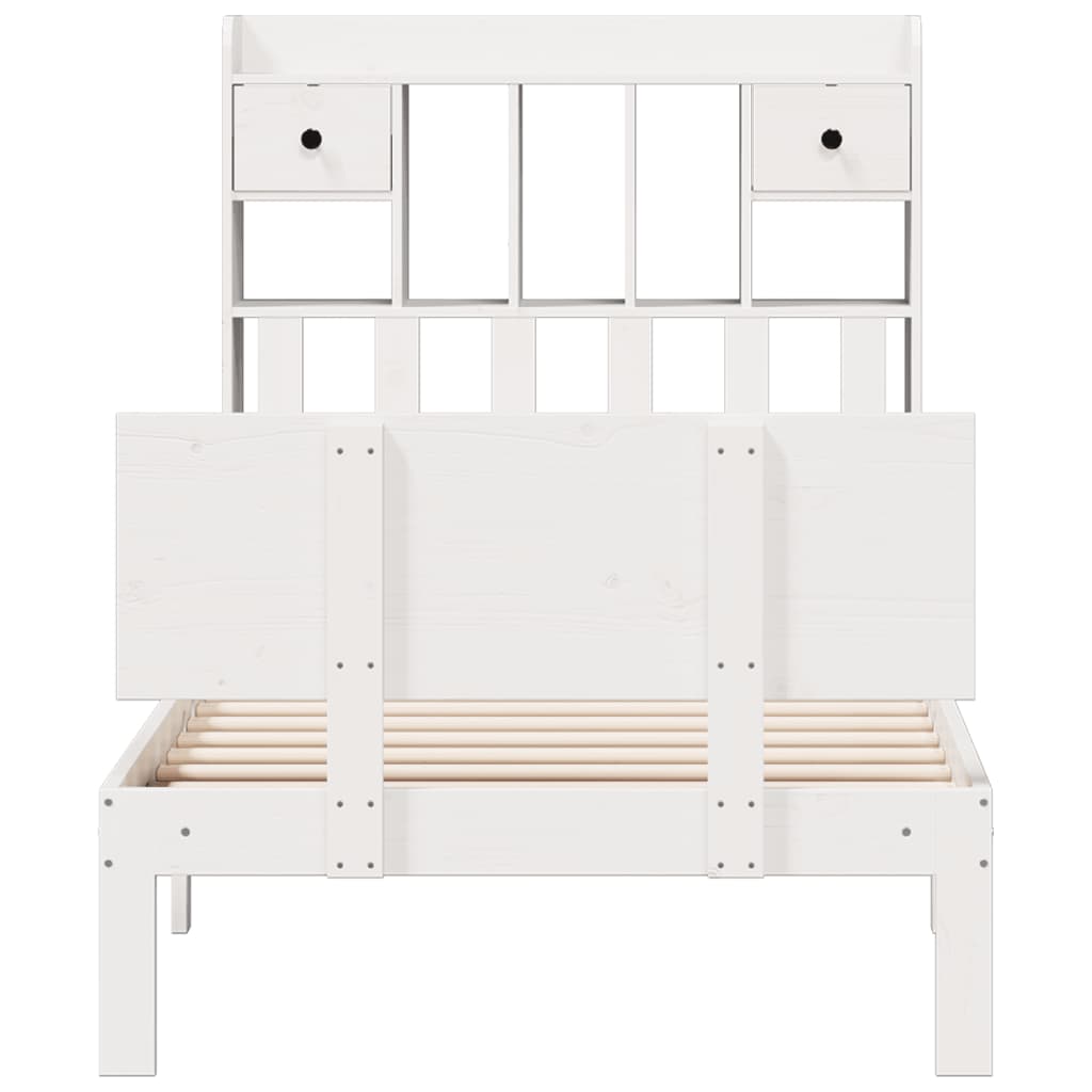 Bed met boekenkast zonder matras grenenhout wit 90x200 cm